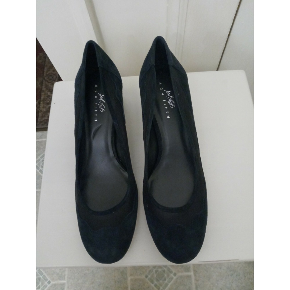 Lord & Taylor 424 MeshScallop Blue Suede Leather Pumps Heel Shoe 10 M